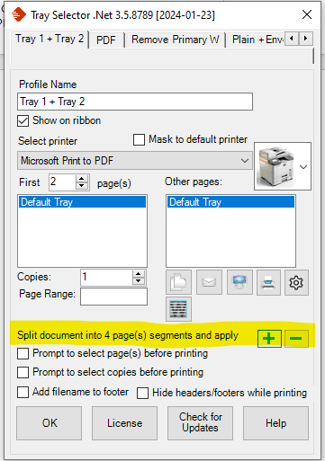 Split a document in Word before printing
